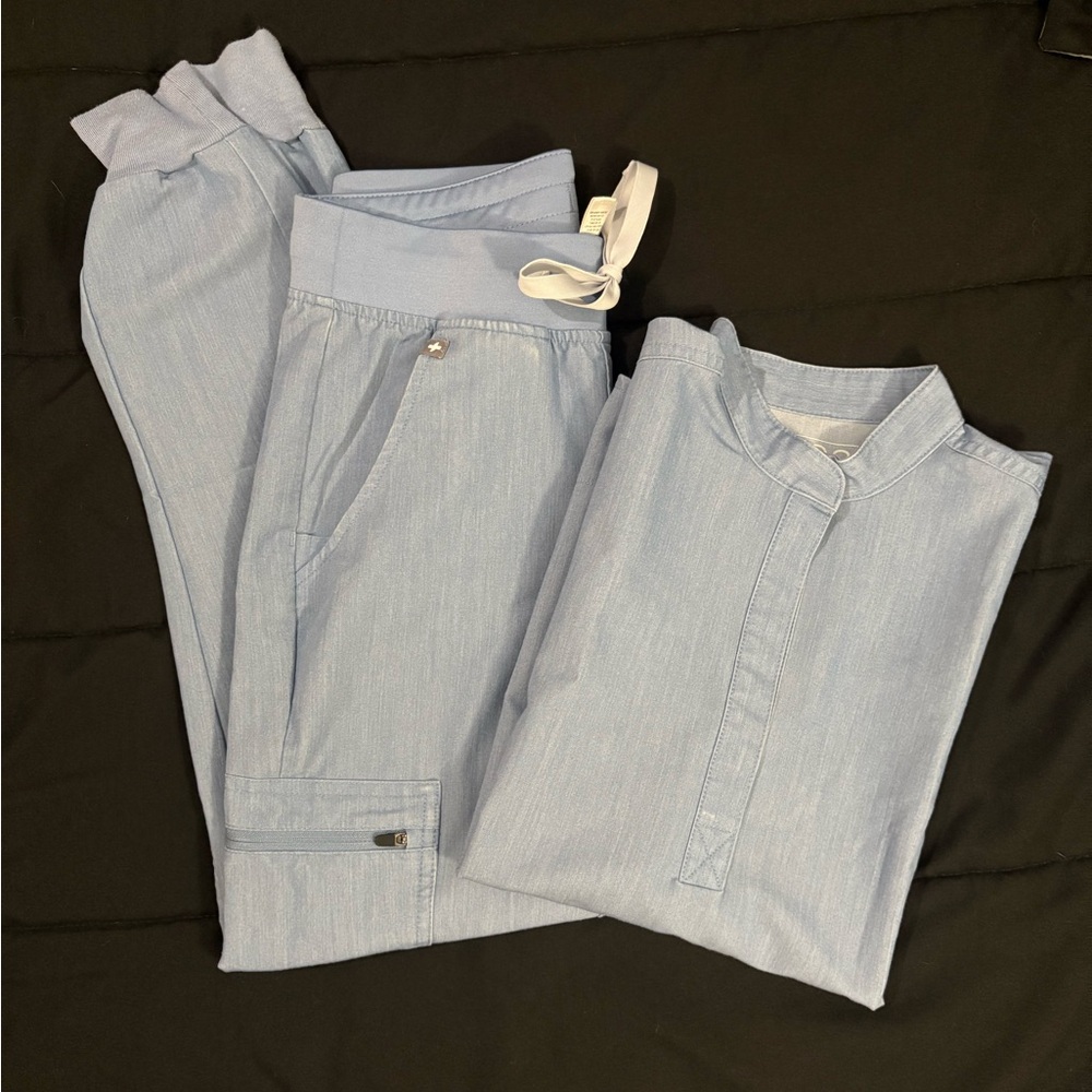 Figs Heathered Denim Scrub Set (top & bottom)